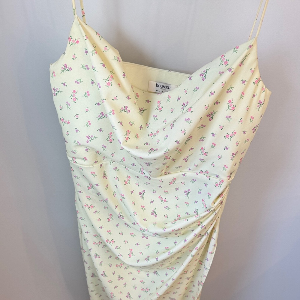 House of CB Butter Yellow Dress with Pink Floral Pattern - Picture 3 of 5